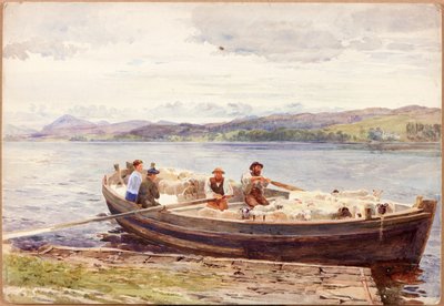 Ferrying Sheep on a Scottish Loch by John Isaac Richardson